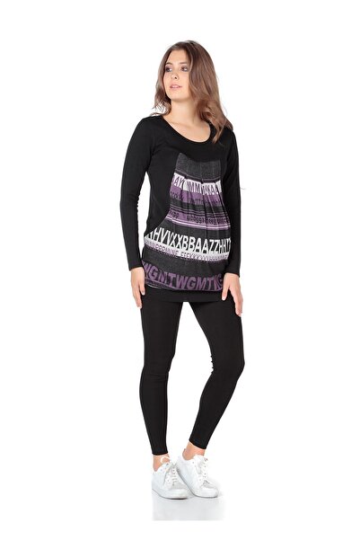 BUSA Lilac Colored Maternity Tunic - Knitted and Plain Fabric