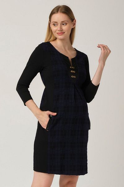 BUSA Maternity Collar Accessory Mini Dress Navy Blue