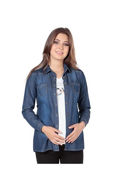 BUSA Maternity Denim Shirt Plain Model Blue Blue