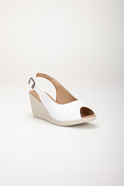 Dilimler Ayakkabı Wedge Sole Toe and Back Open Orthopedic Artificial Leather White Women's Wedge Heel Shoes