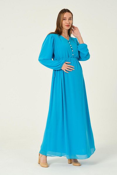 BUSA Rochie Hijab din șifon cu șireturi pentru maternitate, lungime maxi, albastră