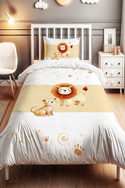 EVPANYA Lion and Little Friend Patterned Single Baby Kids Bedding Set