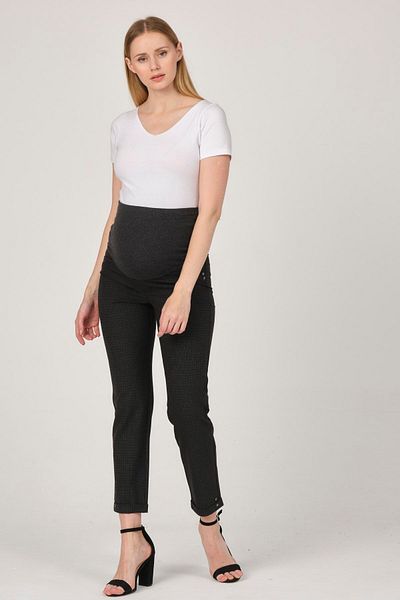 BUSA Pantaloni de Gabardina Insarcinata Model Patrat in dungi Mode Gri