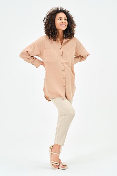 BUSA Maternity Front Pocket Linen Shirt Brown