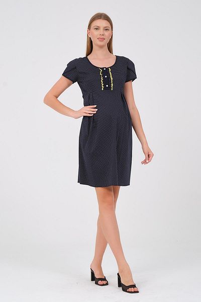 BUSA Rochie galbenă mini cu buline - maternitate, mânecă scurtă și gât rotund