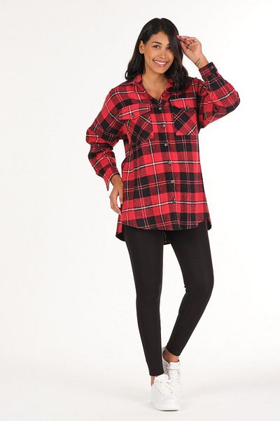 BUSA Pregnant Plaid Lumberjack Shirt with Front Pockets Red