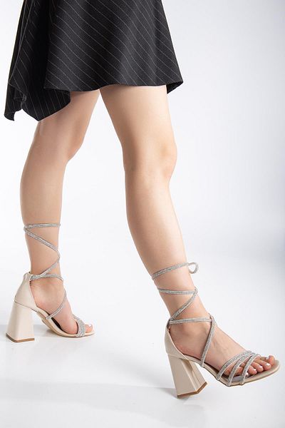 Dilimler Ayakkabı 3 Banded Ankle Wrap Gladiator Model Tan Women's Evening Dress Shoes