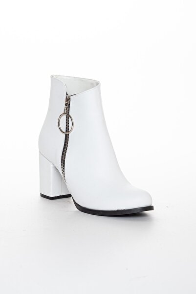 Dilimler Ayakkabı Zippered White Large Size Women's Heeled Boots