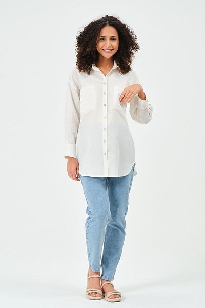 BUSA Pregnant Front Pocket Linen Shirt Cream
