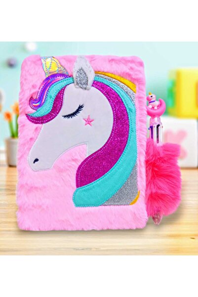 izmir yazici servis Unicorn Hatıra Defteri Süslü Tüylü Peluş Pullu Anı Şiir D...