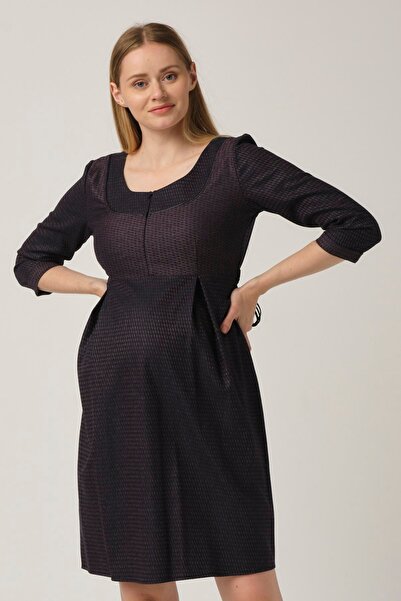 BUSA Μωβ φόρεμα εγκυμοσύνης με φερμουάρ μπροστά