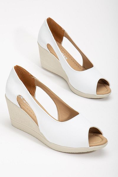Dilimler Ayakkabı Wedge Sole Toe Open Window Ορθοπεδικό τεχνητό δέρμα Λευκό Γυναικεία Wedge Heel Παπούτσια