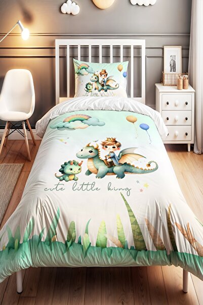 EVPANYA Ejdarhalı Prens Desenli Tek Kişilik Bebek Çocuk Nevresim Seti