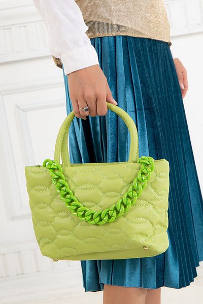 Dilimler Ayakkabı Quilted Stitched Chain Mint Green Women's Shoulder Bag