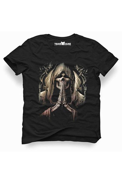 Tshirthane Мъжка черна тениска с принт на череп и скелет