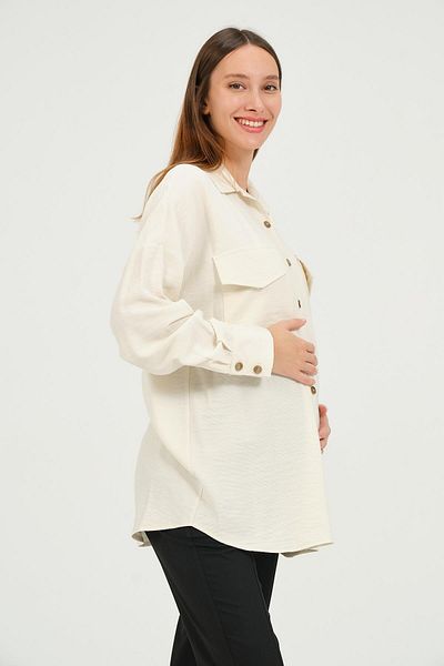 BUSA Ecru Colored Maternity Shirt - Front Pocket and Button