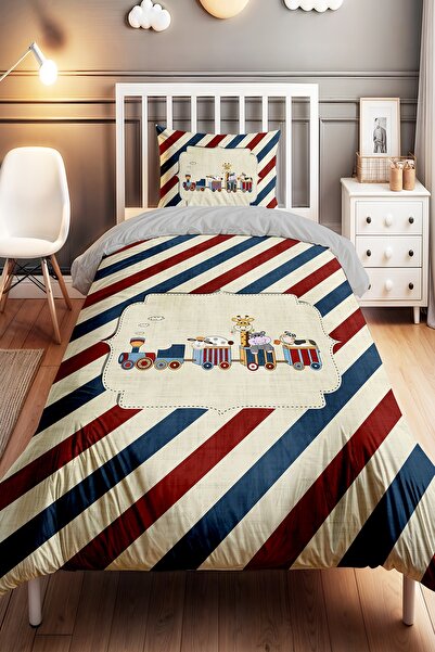 EVPANYA Kırmızı Mavi Çizgide Yolculuk Desenli Tek Kişilik Bebek Çocuk Nevresi...