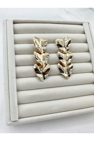 Jerie Gold Tattoo Plate Heart Long Earrings