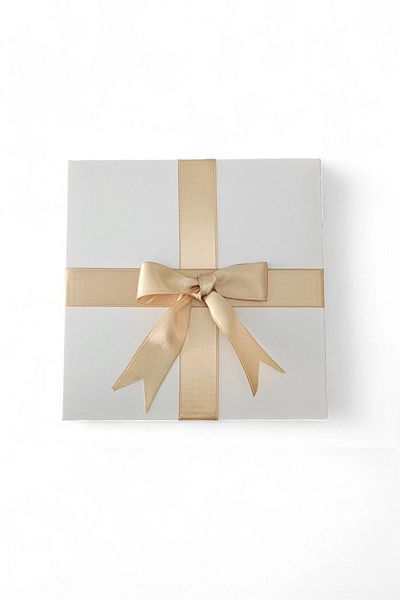 HEDİYEDİYE Empty White Gift Box - With Ribbon and Gold Color