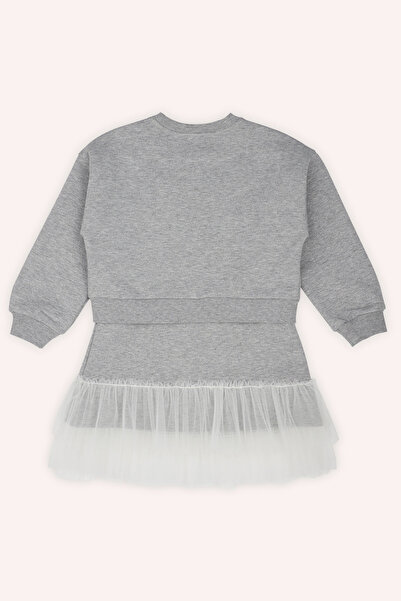 Panço Kız Çocuk İç Elbiseli Gri-Melanj Örme Elbise