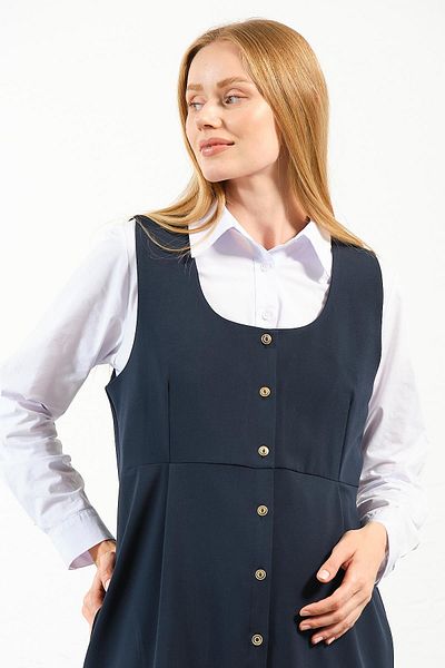 BUSA Navy Blue Maternity Gilet Dress - Zero Sleeve and Buttoned Front