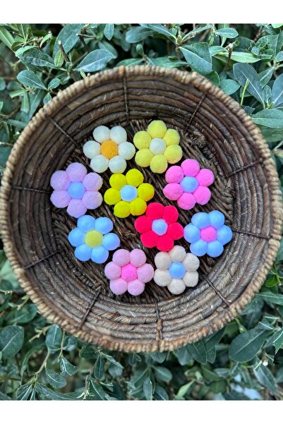 Yumuşakkeçe El Yapımı Rengarenk Peluş Ponpon Papatyalar - 2 Cm Dekoratif Çiçe...