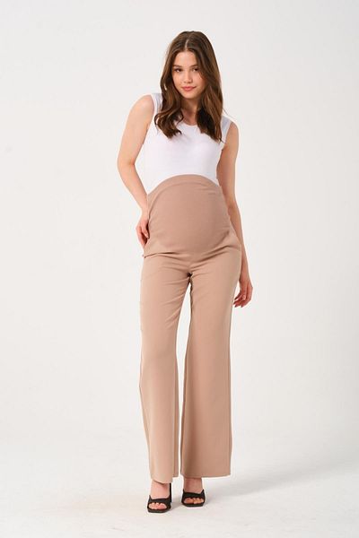 BUSA Maternity Flexible Abdomen Banded Adjustable Waist Loose Leg Gabardine Pants Mink