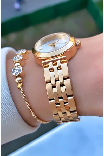 Reward Brand Gold Color Small Case Steel Cord Women's Wristwatch - with Bracelet Gift