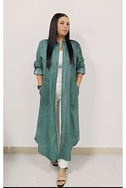 AKŞEN GİYİM Plus Size 100% Cotton Testicle Dress - 120 cm Tall Neck Buttoned