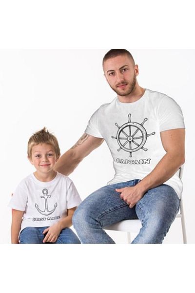 Tshirthane Μπλουζάκι Captain First Mate Father Son Zıbın (Τιμή ενός ενιαίου προϊόντος Προσθέστε 2 τεμάχια στο καλάθι για να κάνετε συνδυασμό