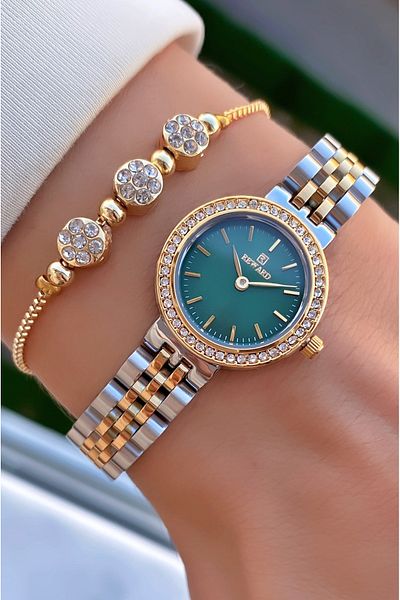 Reward Brand Yellow Silver Color Small Case Steel Cord Women's Wristwatch - with Bracelet Gift