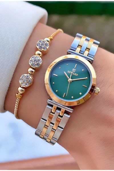 Reward Brand Yellow Silver Color Small Case Steel Cord Women's Wristwatch - with Bracelet Gift