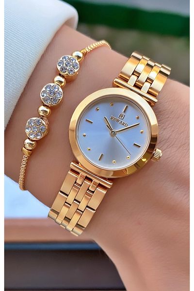 Reward Brand Gold Color Small Case Steel Cord Women's Wristwatch - with Bracelet Gift