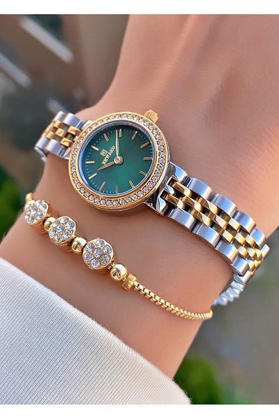 Reward Brand Yellow Silver Color Small Case Steel Cord Women's Wristwatch - with Bracelet Gift