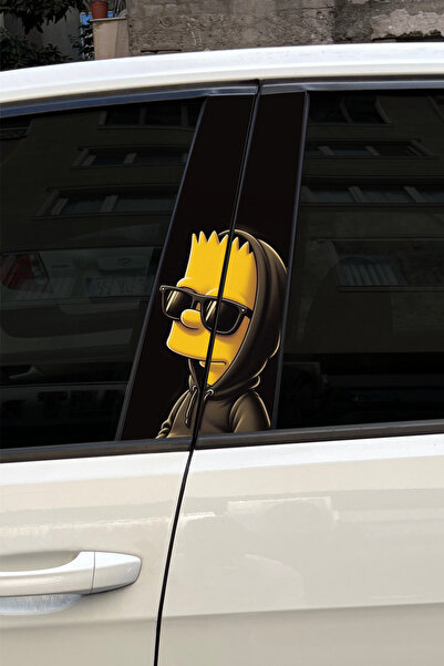 Quart Aksesuar Bart Simpson Araç Kapı Direk Kaplama Folyosu Desenli Sticker 22x50 Cm 2 Adet