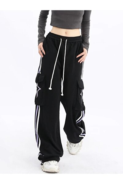 Genel Markalar Küt Küt Y2k Kargo Cep Star Baskılı Eşofman Altı