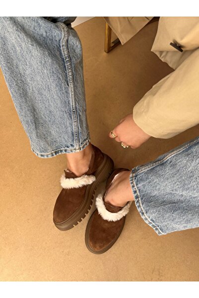 Saracshoes Gerçek Deri Süet Kahverengi Kadın Ayakkabı Winter