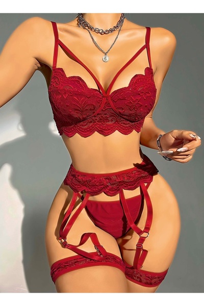 SiaLess Lingerie Γυναικείο σέξι σετ με καλτσοδέτα σε μπορντό χρώμα