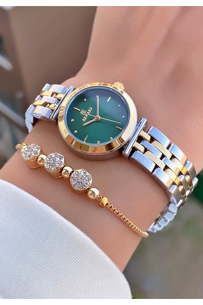 Reward Brand Yellow Silver Color Small Case Steel Cord Women's Wristwatch - with Bracelet Gift
