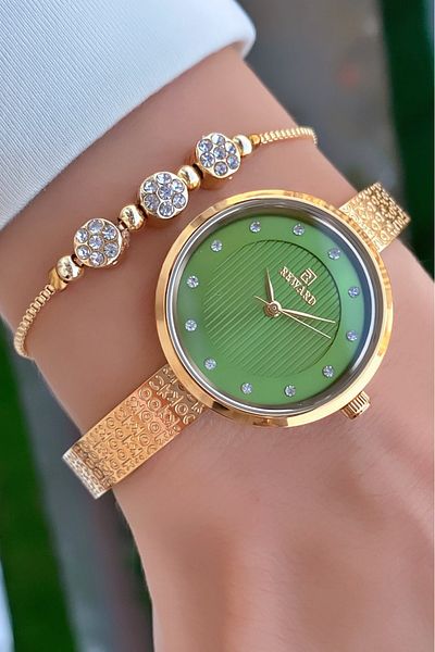 Reward Brand Gold Color Small Case Steel Cord Women's Wristwatch - with Bracelet Gift