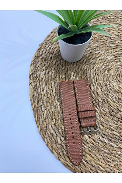 Prizma 24mm Taba Çizgili Saat Kordonu. Suni Deri Saat Kordonu. Vegan Deri.