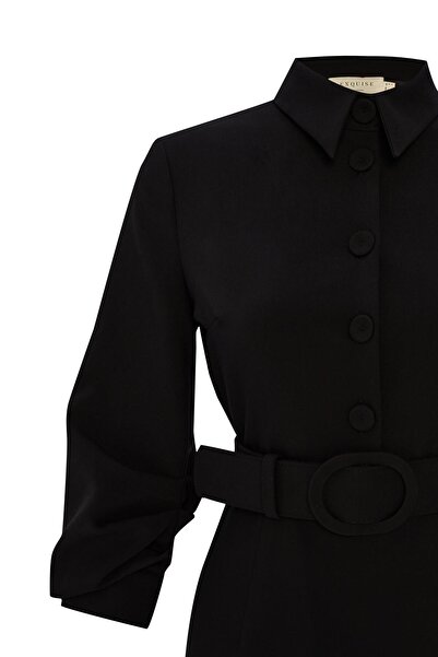 Exquise Kemerli Slim Fit Midi Elbise