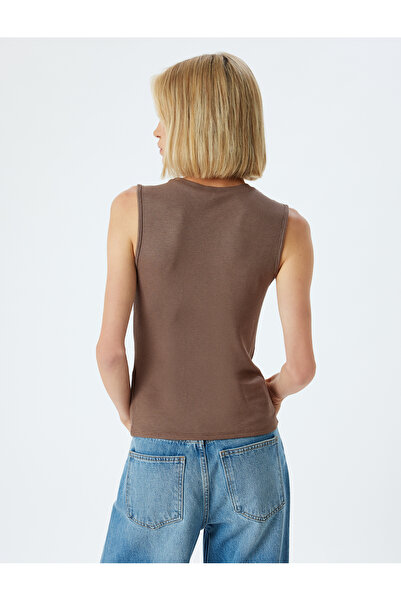 Koton Round Neck Viscose Fabric Basic Corded Tank Top