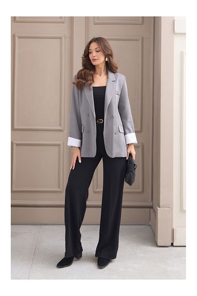 Elif Özbey Butik Gray Sleeve Cuffed Jacket