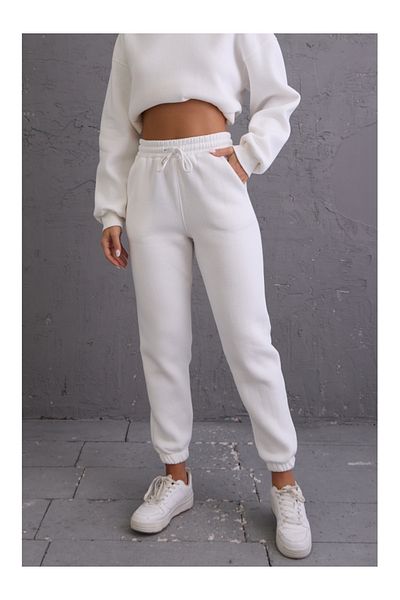 Elif Özbey Butik Λευκή φόρμα Jogger με κορδόνια