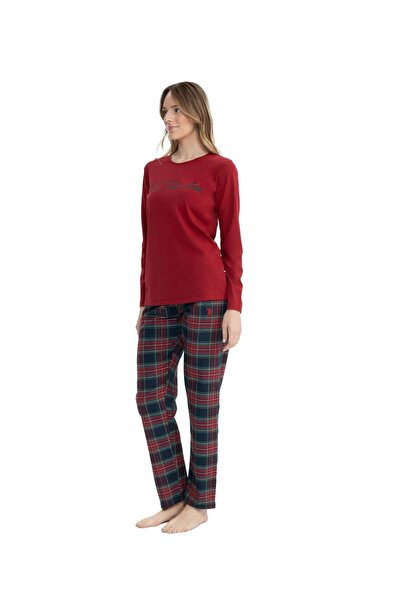 U.S. Polo Assn. Orijinal Lisanslı Kadın Bordo Yuvarlak Yaka Pijama Takımı  17131