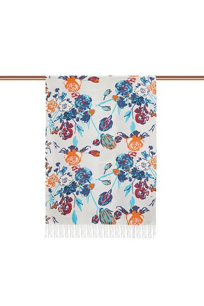 ipekevi Göksu Sefasi Patterned Silk Shawl 5213-Baby Blue
