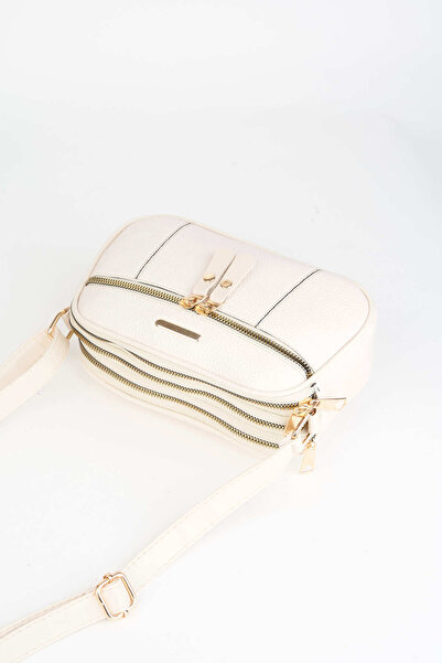 Vivaq Geantă de mână și geantă de umăr pentru femei, cremă, cu 4 compartimente, din piele artificială, cu închidere cu fermoar