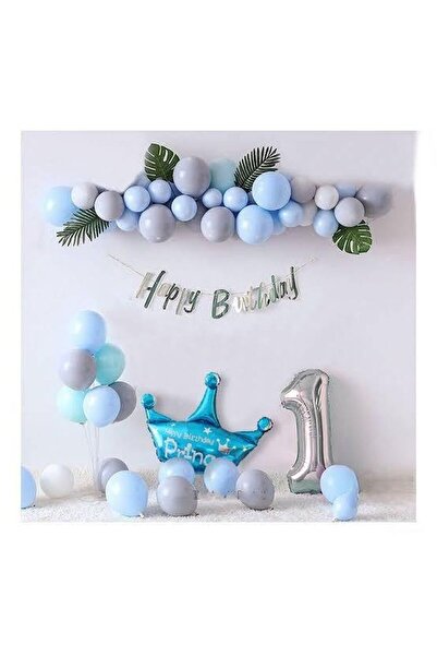 DÜVENCİ TİCARET Set de baloane Macaron Prince Crown Follyolu albastru-gri