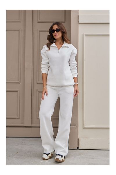 Elif Özbey Butik Λευκός βασικός ιδρώτας με φερμουάρ